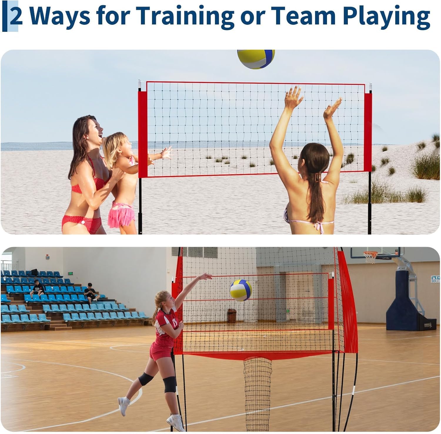 Volleyball Trainingsnetz & Rebounder | 3-in-1 Tragbares Volleyball-Netz | 243 x 45 x 335 cm | Höhenverstellbar | Für Aufschlag, Dunking, Techniktraining