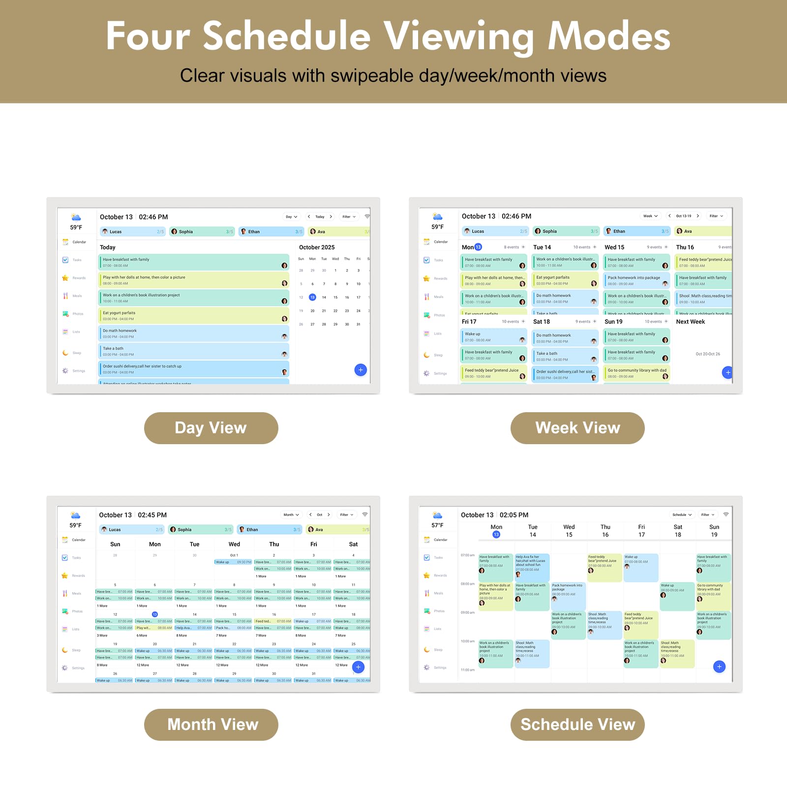 Calendrier numérique pour planificateur de repas familial – Écran tactile interactif de 68,6 cm – Calendrier intelligent pour liste de choses à faire en famille, double WiFi, synchronisation