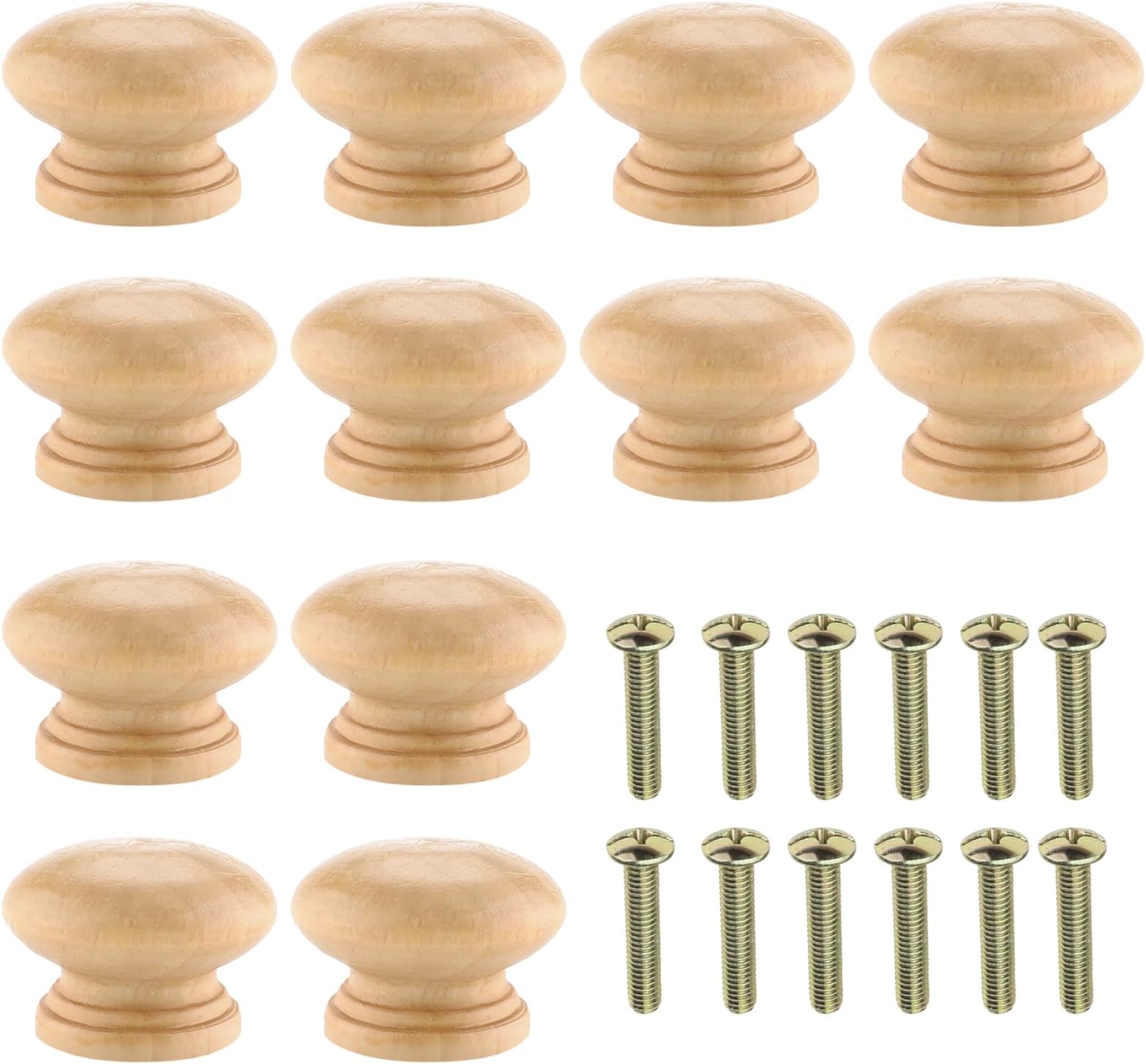 KMZ 12pcs Wooden Drawer Knobs Round Natural Wooden Wardrobe Knobs