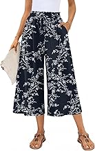 Anyally Womens Capri Palazzo Pants Wide Leg Summer High Waisted Gaucho Capris Business Casual Trousers with Pockets, M, Carved White + Navy
