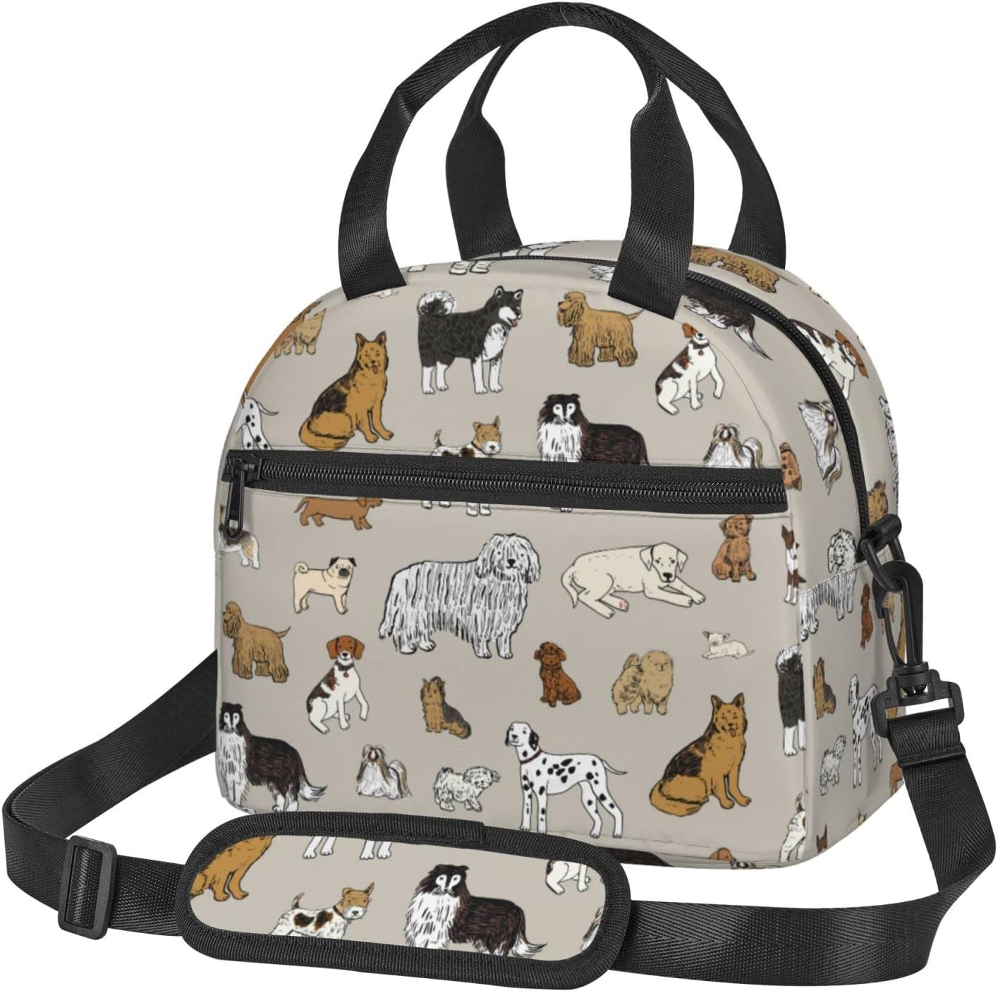 Cute Dogs Animal Lunch Bag Reusable Insulated Lunch Tote Bag Lunchbox Container With Adjustable Shoulder Strap For Office Work School Picnic Travel