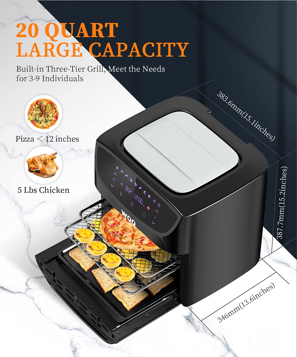 Air Fryer Oven, 20 Quart Large Air Fryer Oven Combo, 1800W Airfryer