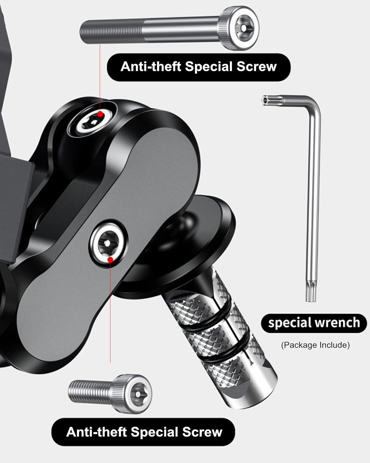 BRCOVAN Metal Anti-Theft Motorcycle Fork Stem Phone Mount Holder with Vibration Dampener & Secure Lock, Aluminum Alloy, Adjustable Size, Big Phone Friendly, Fit 4.7'' - 7.2'' Cellphone