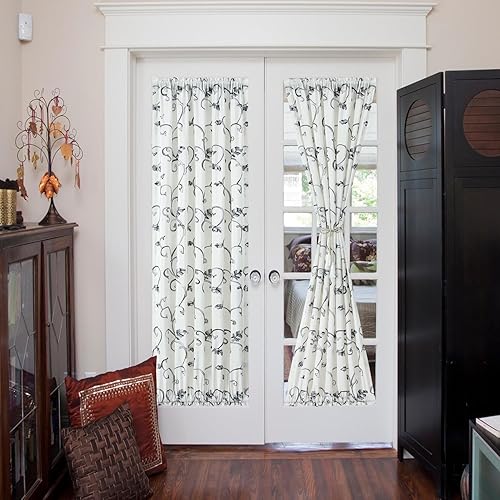 Miniatura 2 de VOGOL Cortinas de lino sintético para puerta lateral, patrón de vides verdes, paneles decorativos de privacidad para puerta francesa para cafetería,