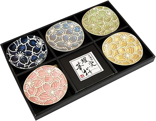 Miniatura 1 de Juego de platos y caja de regalo de 5 colores de flor de cerezo de 4.7 pulgadas, plato de aperitivo, plato de postre y plato de ensalada, fabricado