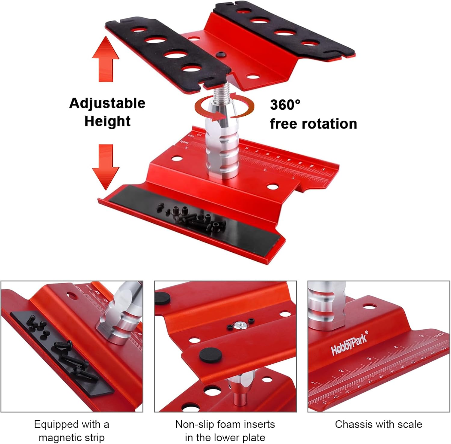 Hobbypark Aluminum RC Car Work Stand Workstation Lift Or Lower with Screw Tray Repair Tools for 1/10 1/12 1/16 Car Truck Off Road Buggy Touring Drift