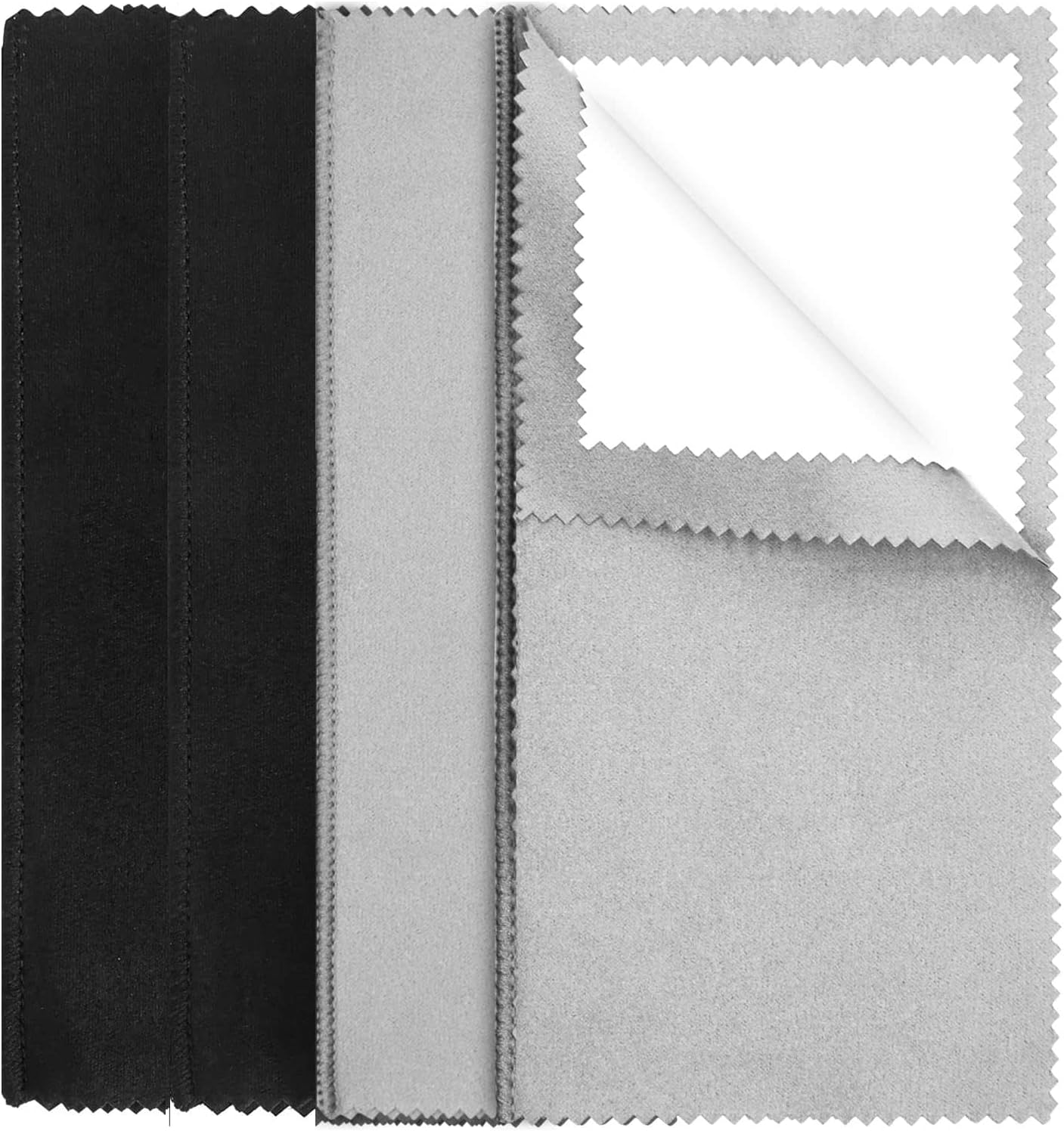HBSTUDIO Large Polishing Cloth, Multi-Layer Double-Sided Cleaning Cloths for Gold, Sterling Silver, Platinum Jewelry - Tarnish Remover (4Pcs Grey, Black)
