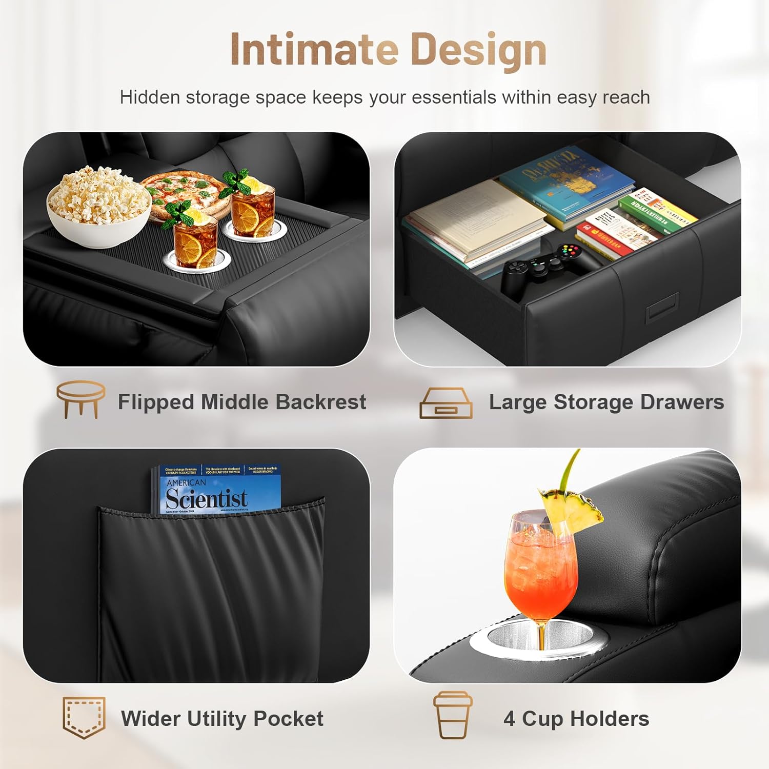 3-Seater Loveseat Recliner Sofa for RV & Home Theater, Wall Hugger Reclining Couch with Flip-Down Table, Massage Function, Drawer Storage, Cup Holders & 150° Manual Recline Sleeper