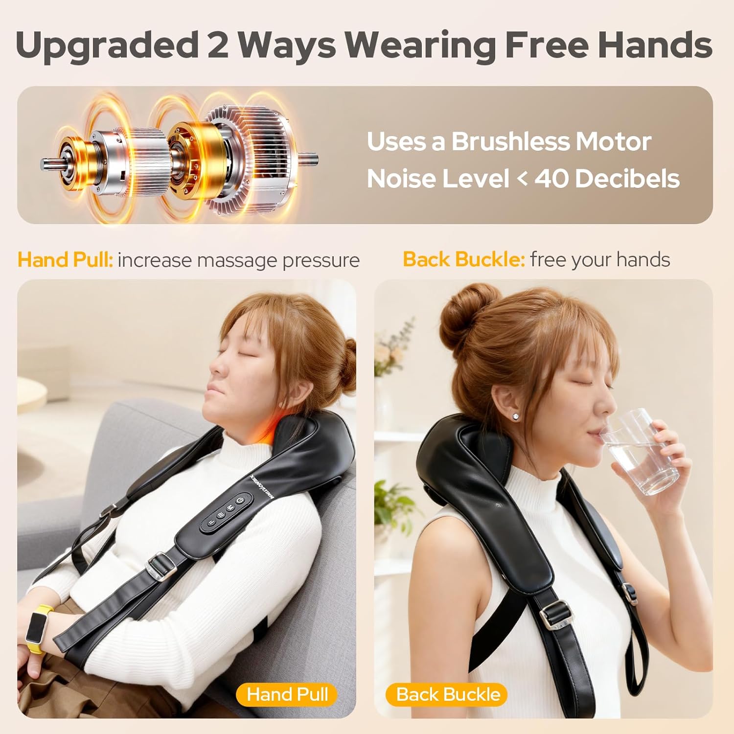 Cordless Shiatsu Neck and Back Massagers with Heat, Rechargeable 4D Kneading + Tapping Wearable Massager, 3 Tapping Intensities, 3 Speeds, Ultra-Quiet Under 45dB for Deep Muscle Relief