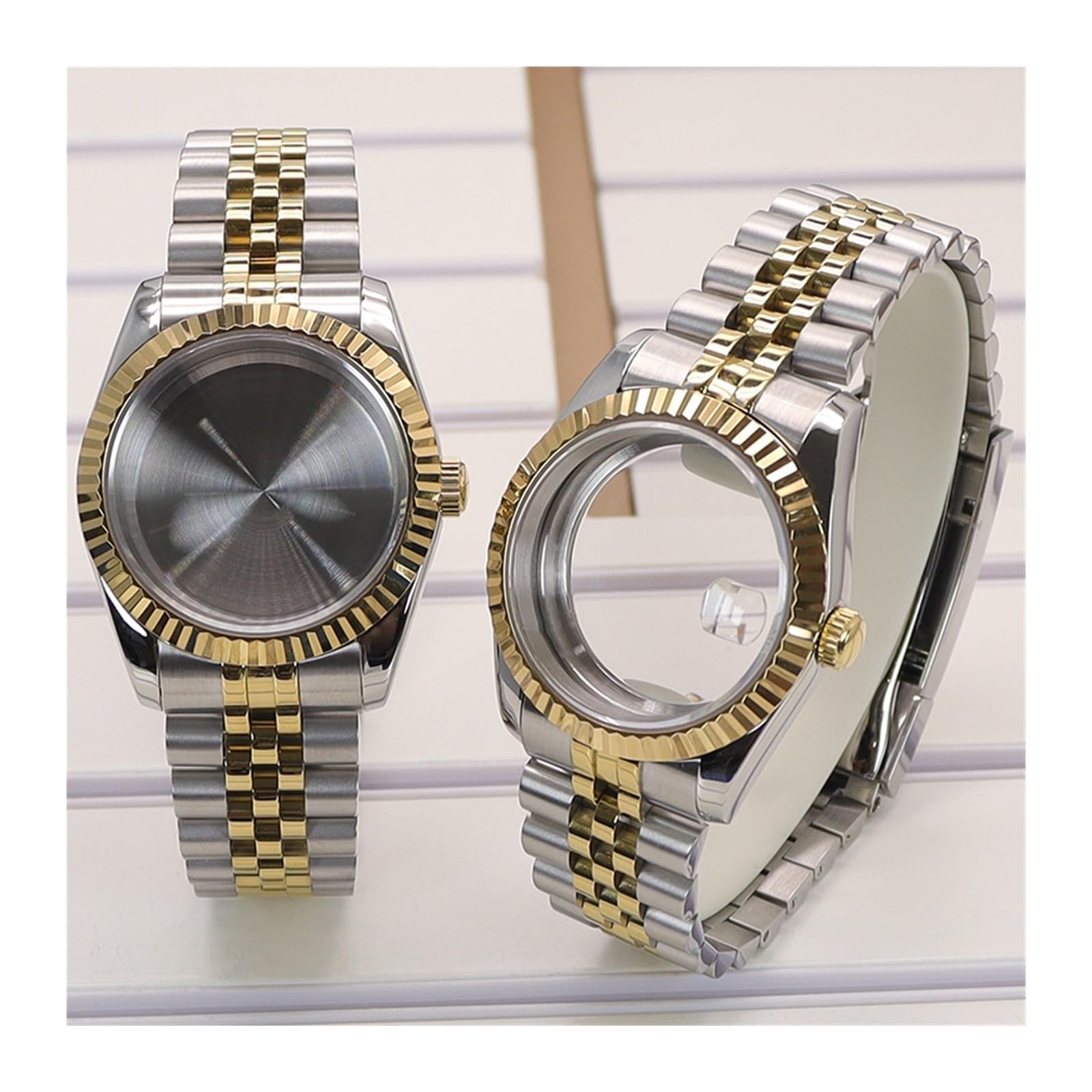 Cinturino per cassa dell'orologio scanalato oro argento 36/40 mm quadrante 28,5 mm vetro zaffiro compatibile per Nh35/36 Miyota 8215