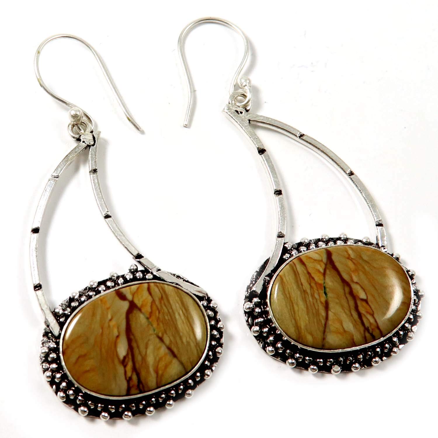 GenericLandscape Picture Jasper Gemstone Silver Plated Earring Handmade Jawelry Goyal Crafts GEAM-70