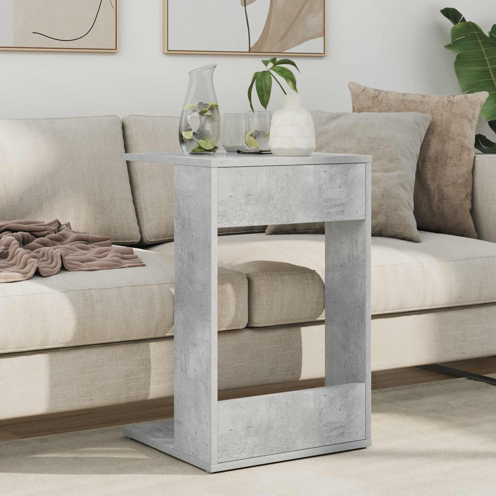 Mesa auxiliar de hormigón gris, 40 x 38 x 62,5 cm, pequeña mesa de centro de madera, mesita de noche moderna para salón y dormitorio, mesa de café delgada rectangular para sofás y sillones