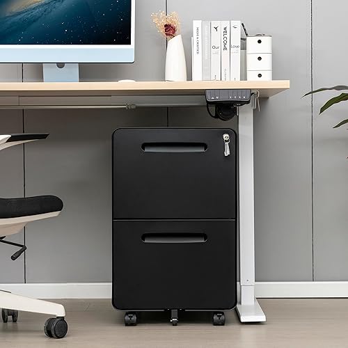 Miniatura 7 de Archivador móvil de 2 cajones con cerradura, archivador de metal para debajo del escritorio para oficina en casa, se adapta a archivos