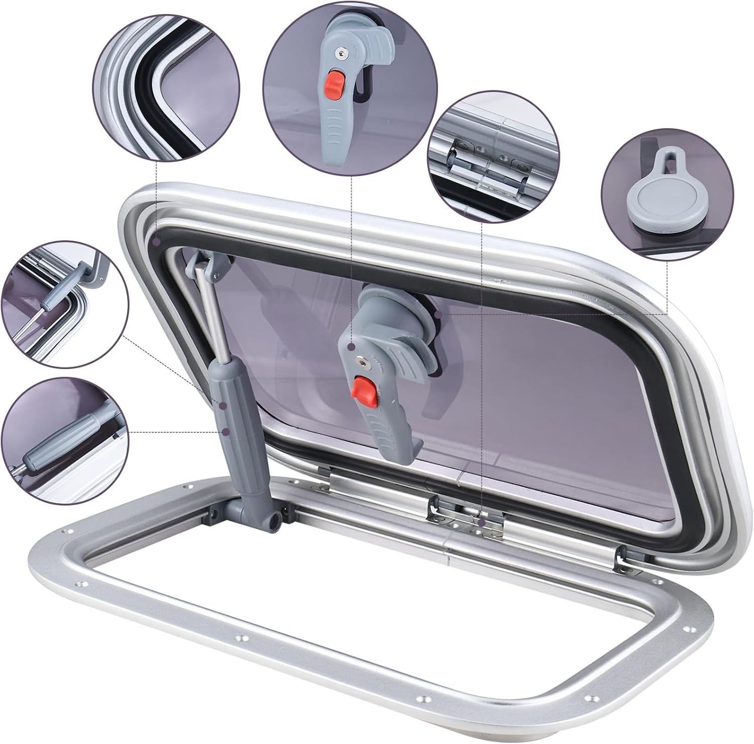 NovelBee 16.2" x10.5" Rectangular Deck Hatch,Aluminum Alloy Boat Porthole Window,Push Out Opening Portlight Window for Boat Yacht RV