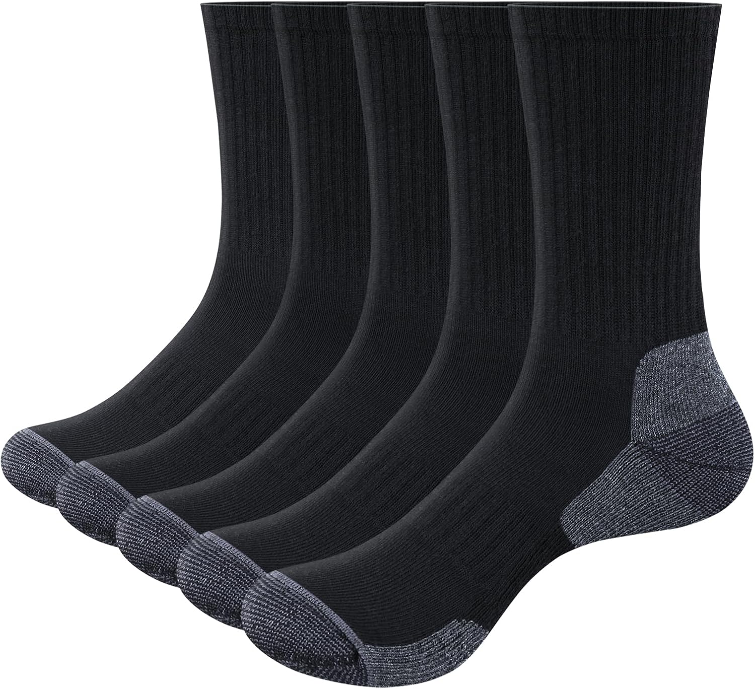YUEDGE Mens Socks Moisture Wicking Training Athletic Cushioned Crew Socks Anti-Odor Work Socks For Men, 5 Pairs