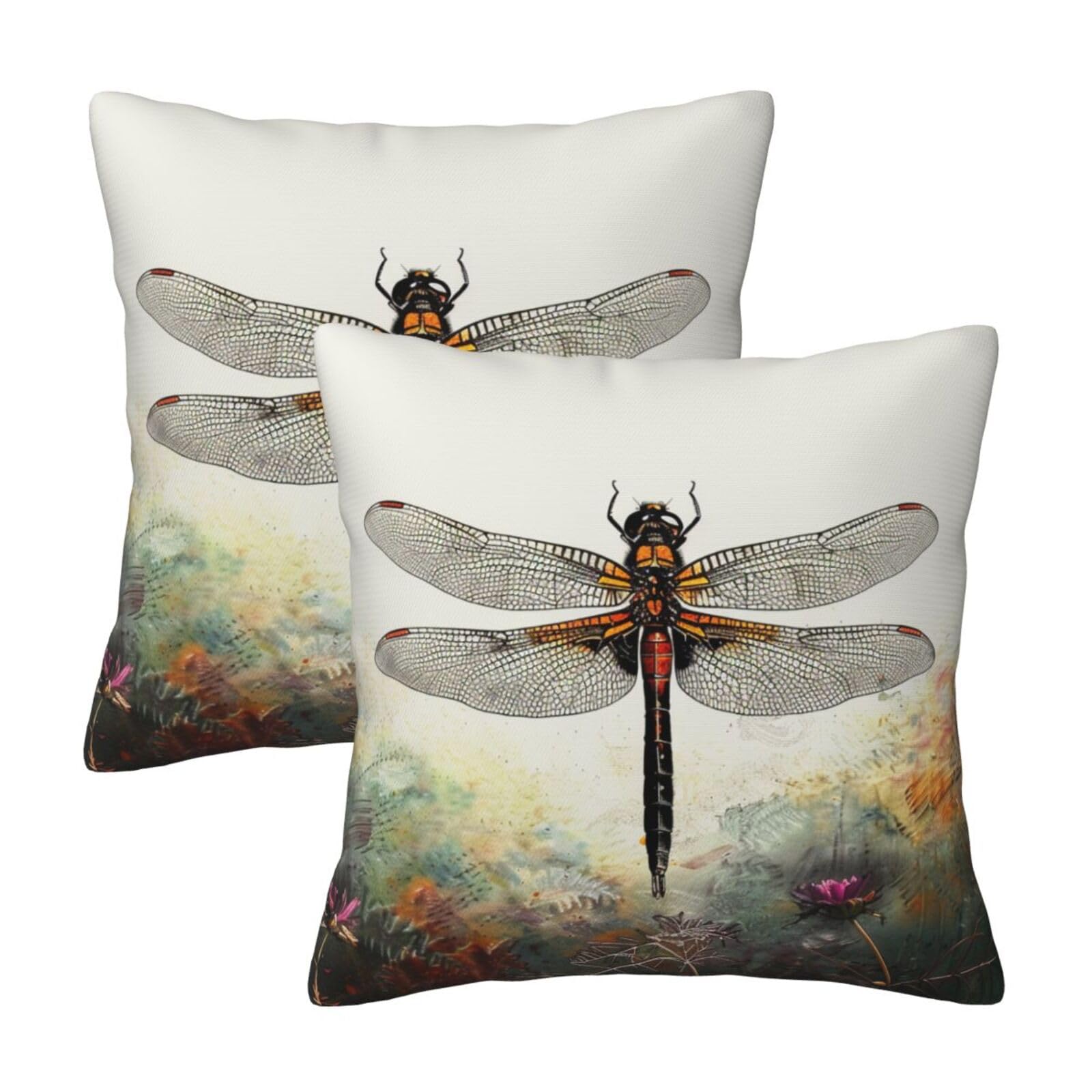 kkvhhyuo Dragonfly Print Pillow Covers Set of 2, Square Decorative Cushion Covers with Hidden Zipper, Throw Pillow Cases for Living Room Sofa Bed Chair, 50x50 cm
