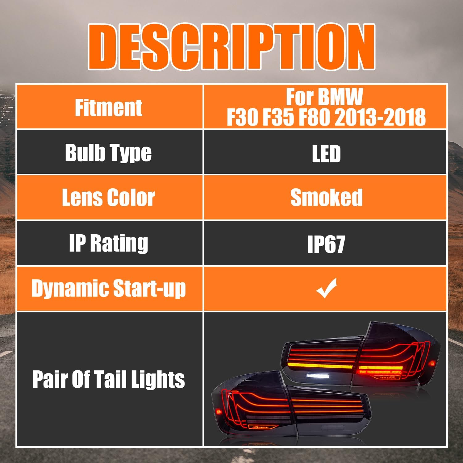 LED Tail Lights for 2013-2018 BMW F30 F35 F80 M3 3-Series 320i 328i 330i 335i Taillights Assembly with Smoked Lens/Driver & Passenger Side Rear Lamp (Red)
