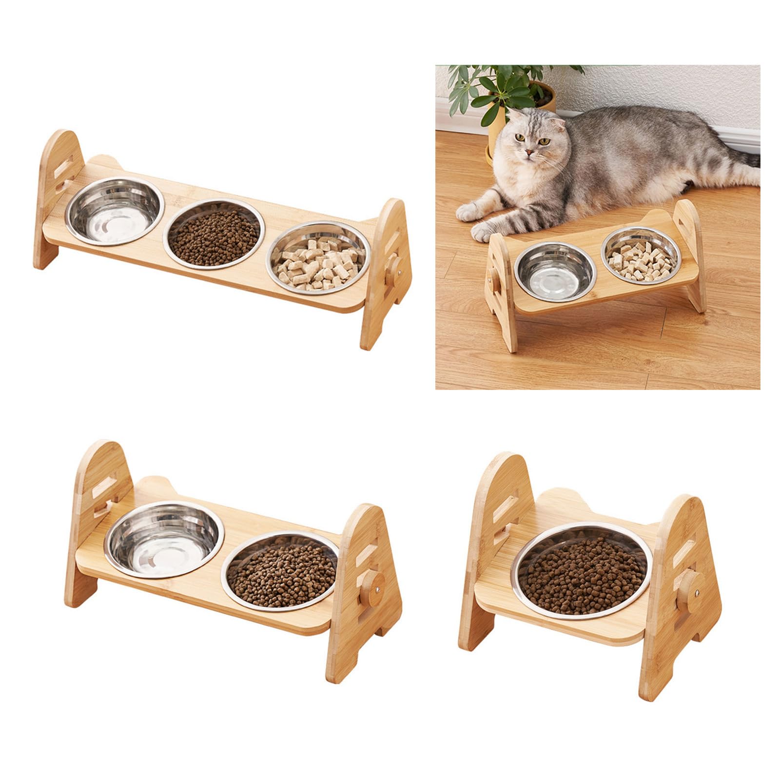 Erhhte Katzentoilette mit Rutschfester Stnder Erhhte Katze Wassernapf  Bambus Futterschsseln Lebensmittelbehlter fr Katzen Hunde Kleines  Haustier rutschfeste Katzenschssel Haustier Schssel : Amazon.de: Haustier