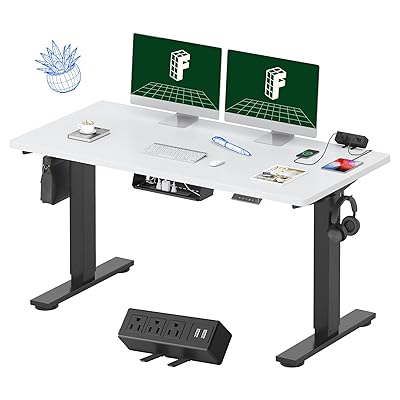 FLEXISPOT EN2 Whole-Piece Standing Desk with Clamp Power Strip, 55 x 28” Electric Stand Up Height Adjustable Desk with Cable Management (Black Frame + 55" Black Top, 2 Packages)