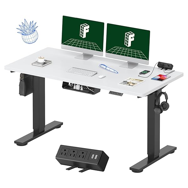 FLEXISPOT EN2 Whole-Piece Standing Desk with Clamp Power Strip, 55 x 28” Electric Stand Up Height Adjustable Desk with Cable Management (Black Frame + 55" Black Top, 2 Packages)