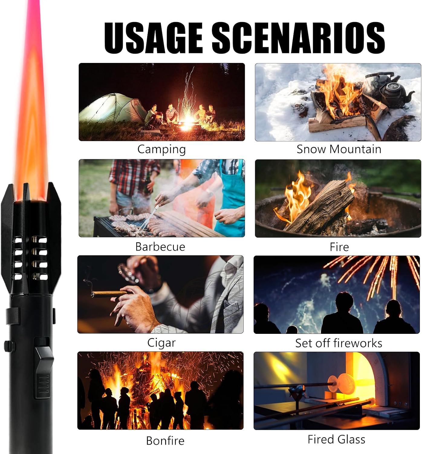 Jet Lighter Torch Lighter Windproof Adjustable Flame for Candles Campfires BBQ Baking, Camping, Gift