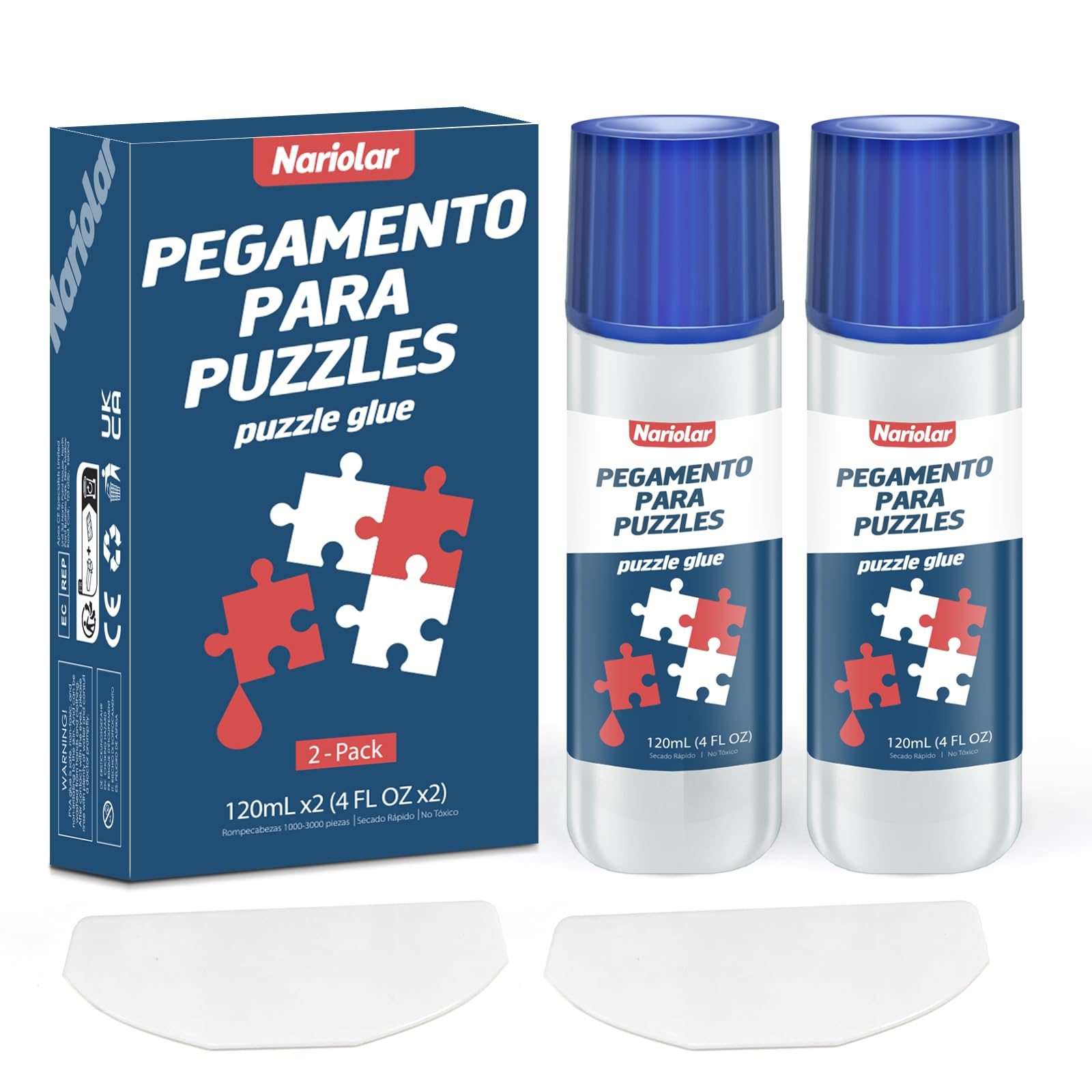 Nariolar Pegamento Puzzle, 2 * 120ml Pegamento para Rompecabezas, con Aplicador y Secado Rápido