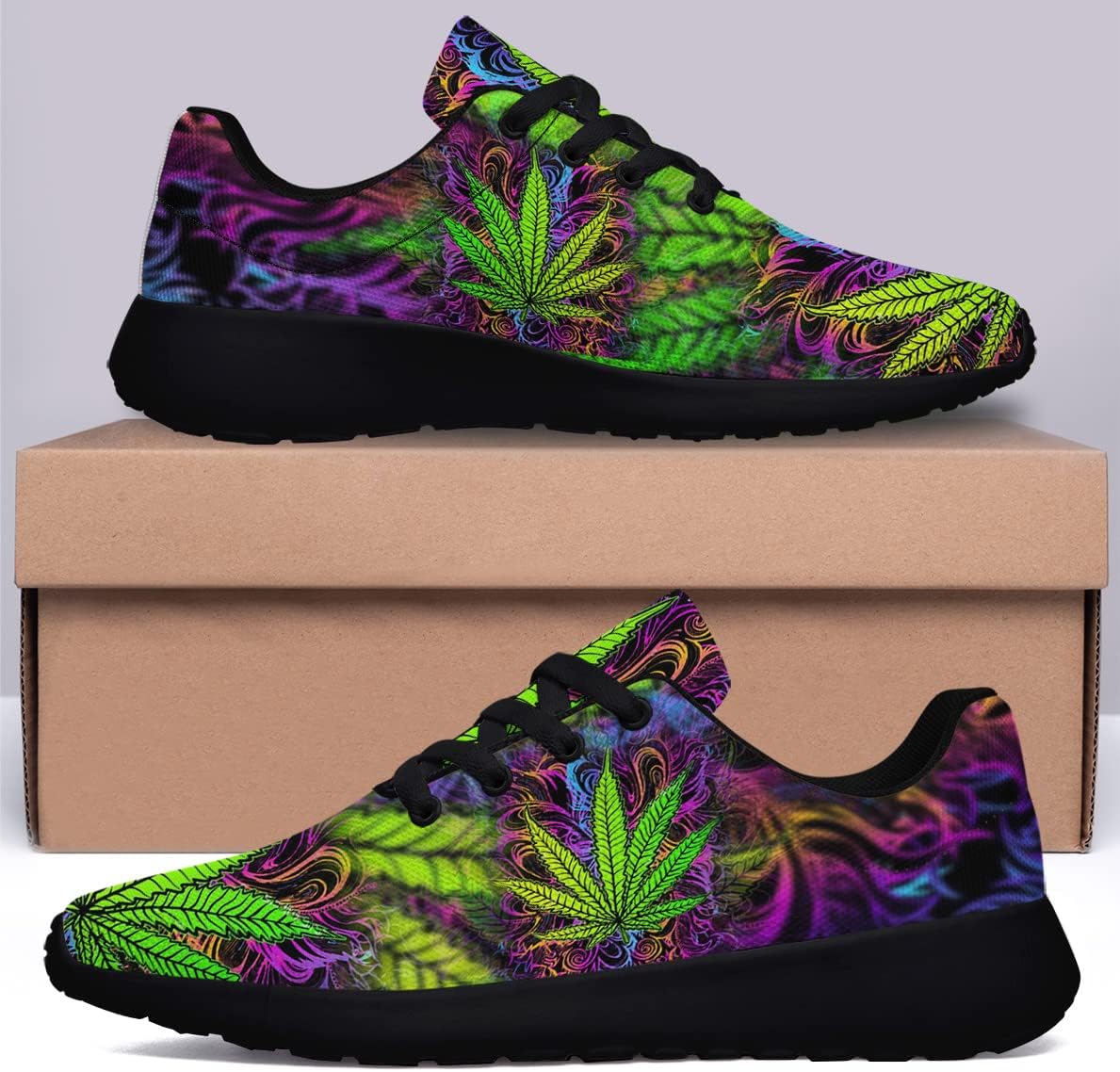 Sonzj-II Marijuana Weed Leaf Shoes,Mens Womens Personalited Trail Running Sneakers Cannabis Leaf Walking Tennis Shoes