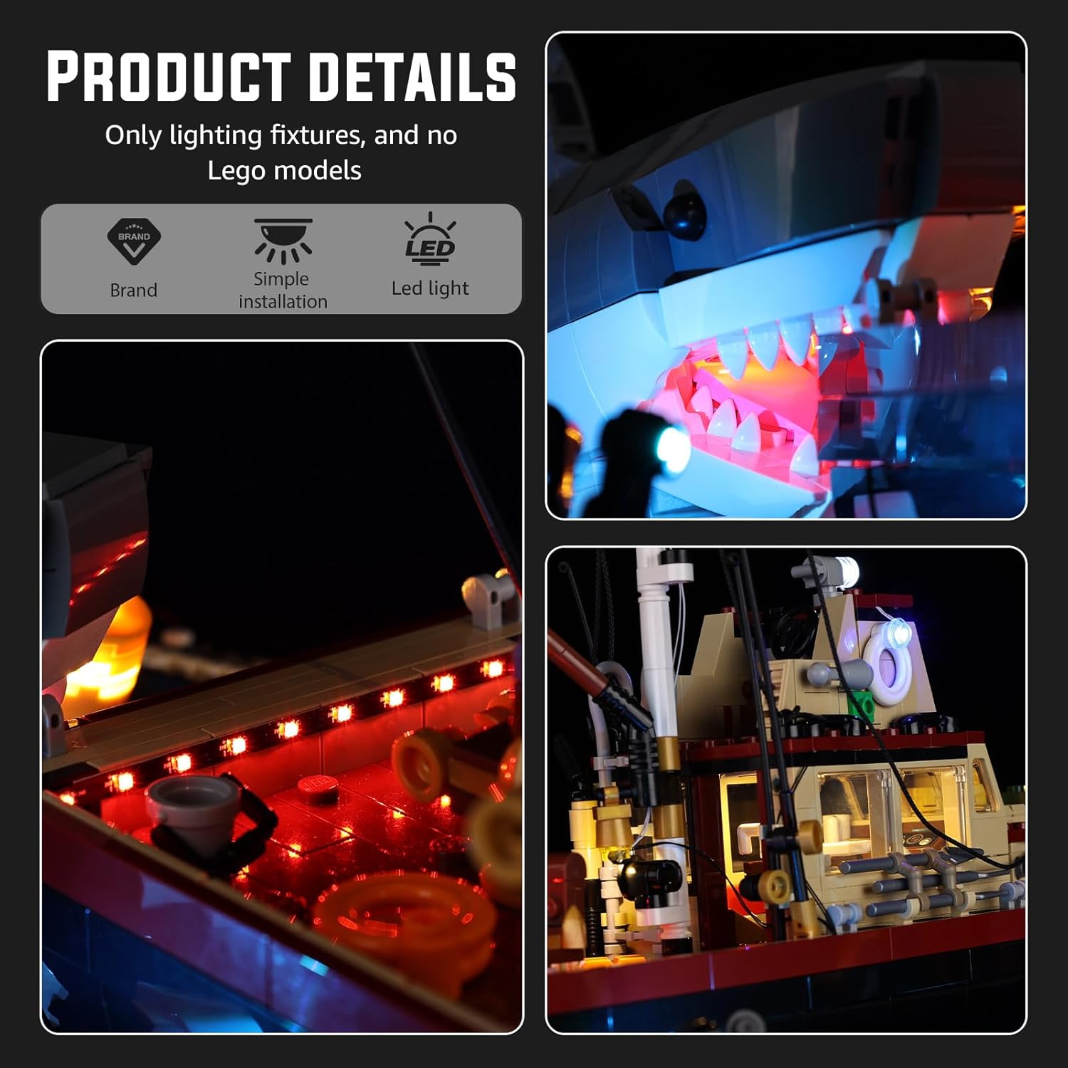 Nitemode LED Light Kit Compatible with Lego Jaws 21350, Upgraded Brightness Adjustable Lighting Accessories(No Model)