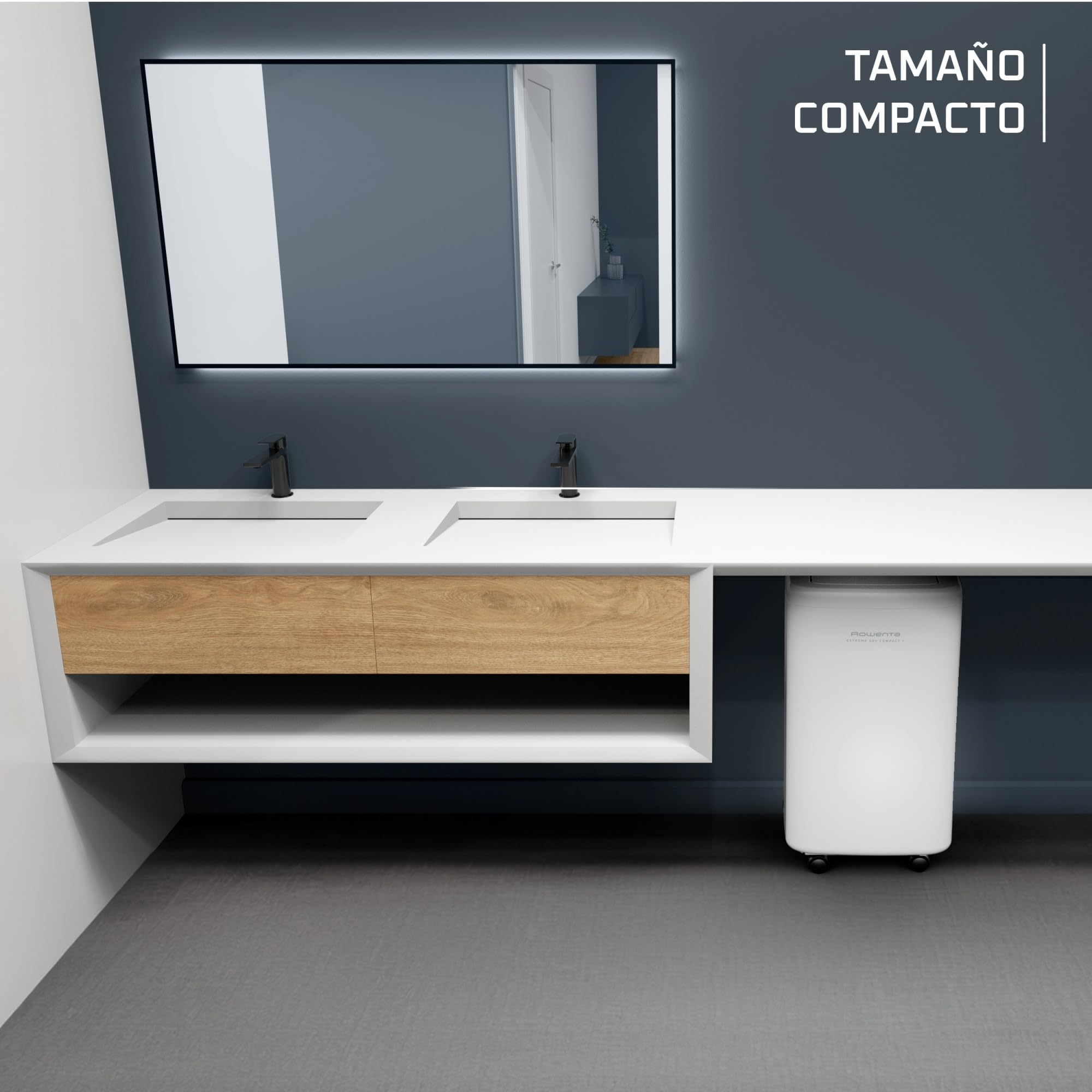 Rowenta Extreme Dry Compact, deshumidificador, secado de ropa DH5260 | Deshumidificador 16L/día para Habitaciones hasta 40m², Secado Ropa 30% Más Rápido, Silencioso, Color: Blanco