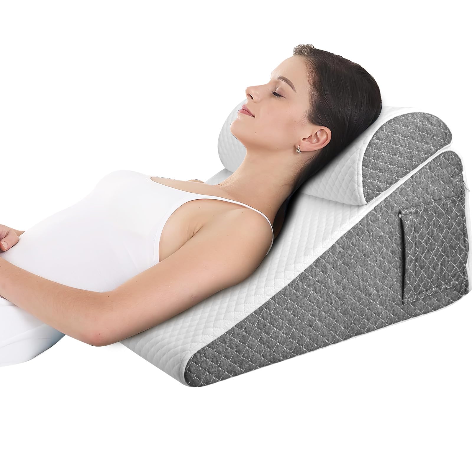 Cuscino a Cuneo 8-in-1, Cuscino da Lettura in Memory Foam per Letto e Divano, Supporto per Schiena, Collo e Gambe, Antireflusso, Anti-Russamento, Recupero Post-Operatorio (50x50x26 cm)