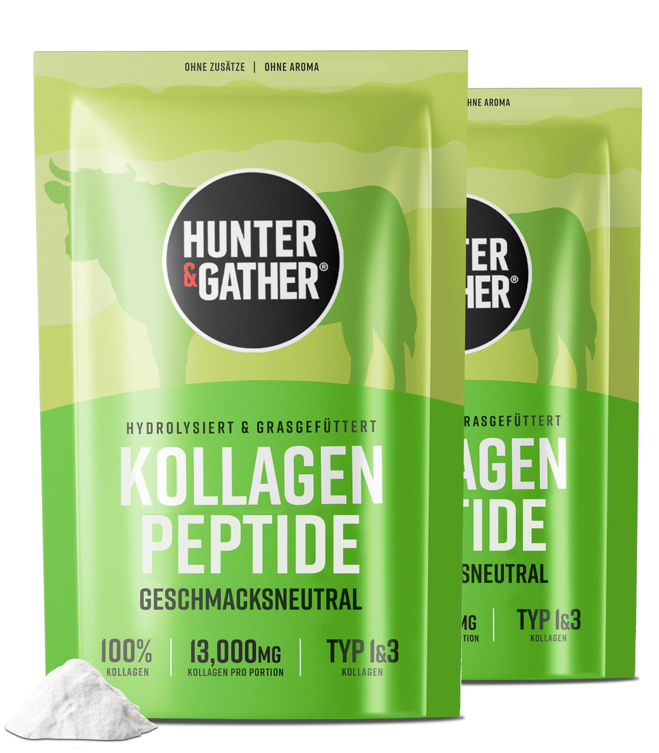 Kollagen Pulver 2 x 400g - Rinderkollagen Hydrolysat Peptide Typ 1 und 3 – Perfekte Löslichkeit, geschmacksneutral, ohne Füllstoffe - Für gesunde Haare, Haut, Nägel und Muskeln