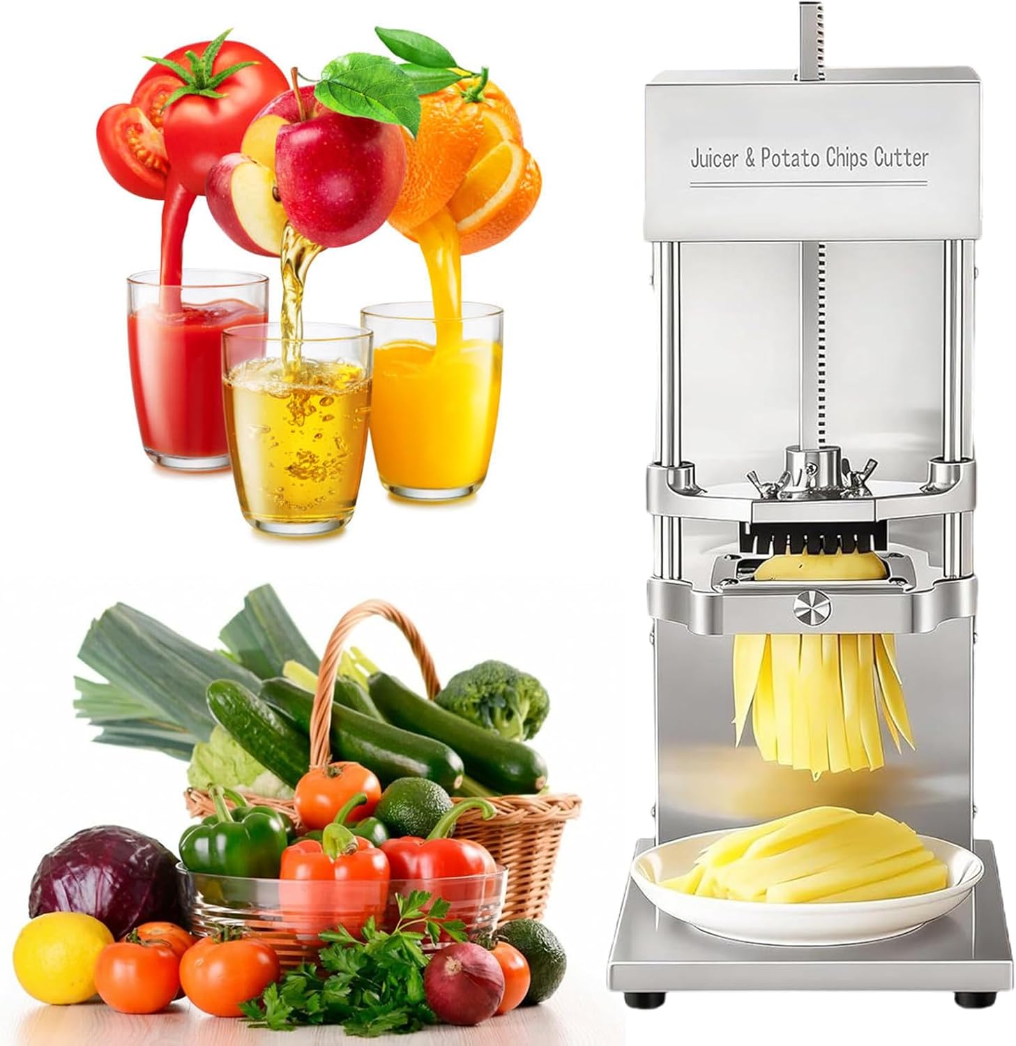 Electric French Fry Cutter & Orange Juicer, Built for Demanding Use in Restaurants, Food Trucks, and Large Households
