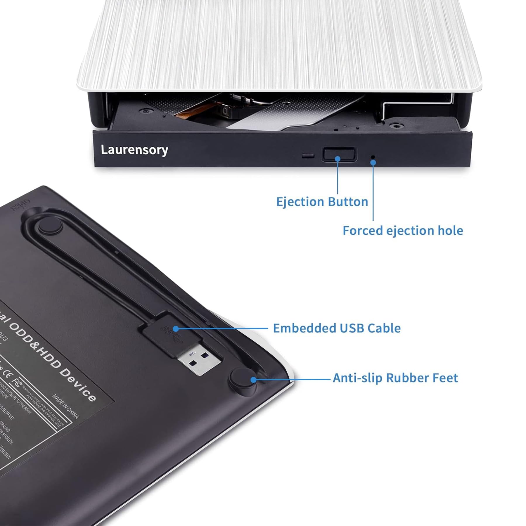 Laurensory Zewnętrzny napęd DVD USB 3.0 typ C USB przenośny odtwarzacz do laptopa CD DVD +/-RW dysk CD ROM nagrywarka nagrywarka CD/DVD kompatybilny z komputerami stacjonarnymi Windows Linux OS Apple