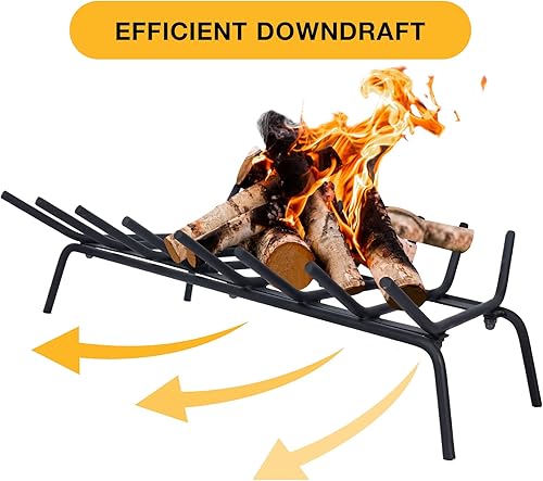 Miniatura 4 de Lineslife Rejilla de chimenea de 27 pulgadas, rejillas de fuego resistentes, estante de chimenea negro para herramientas de leña al aire libre,