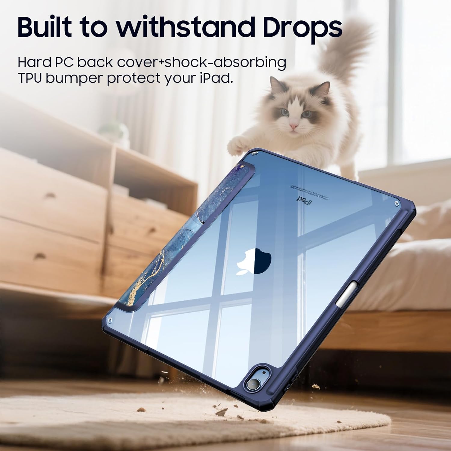 Fintie Hybrid Slim Case for iPad (A16) 11th Generation 11 Inch (2025), iPad 10th Generation 10.9 Inch (2022) - Shockproof Cover with Clear Transparent Back Shell & Pencil Holder, Ocean Marble - Image 7