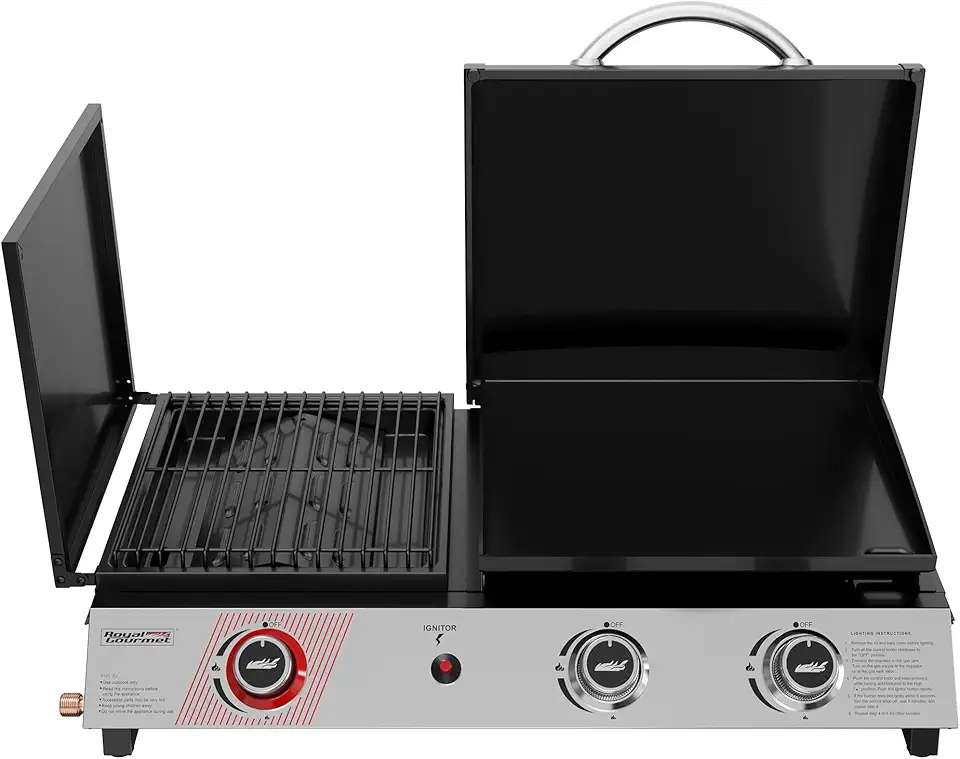 BBQ, planchas & accessoires terrasse 2026 : 50 indispensables pour l'été Royal Gourmet 3 Brûleurs Barbecue Gaz Portable, 3 en 1 Plancha et Grille en Émaillés Combi