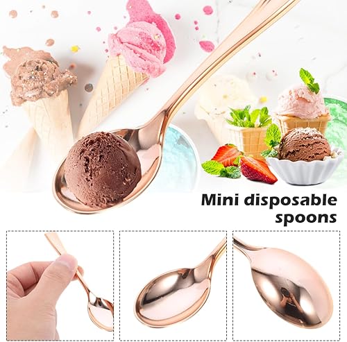 Miniatura 6 de YARNOW 24 mini cucharas de oro rosa desechables de plástico para postres para fiestas, batidos, mini cucharas de degustación para frascos y uso