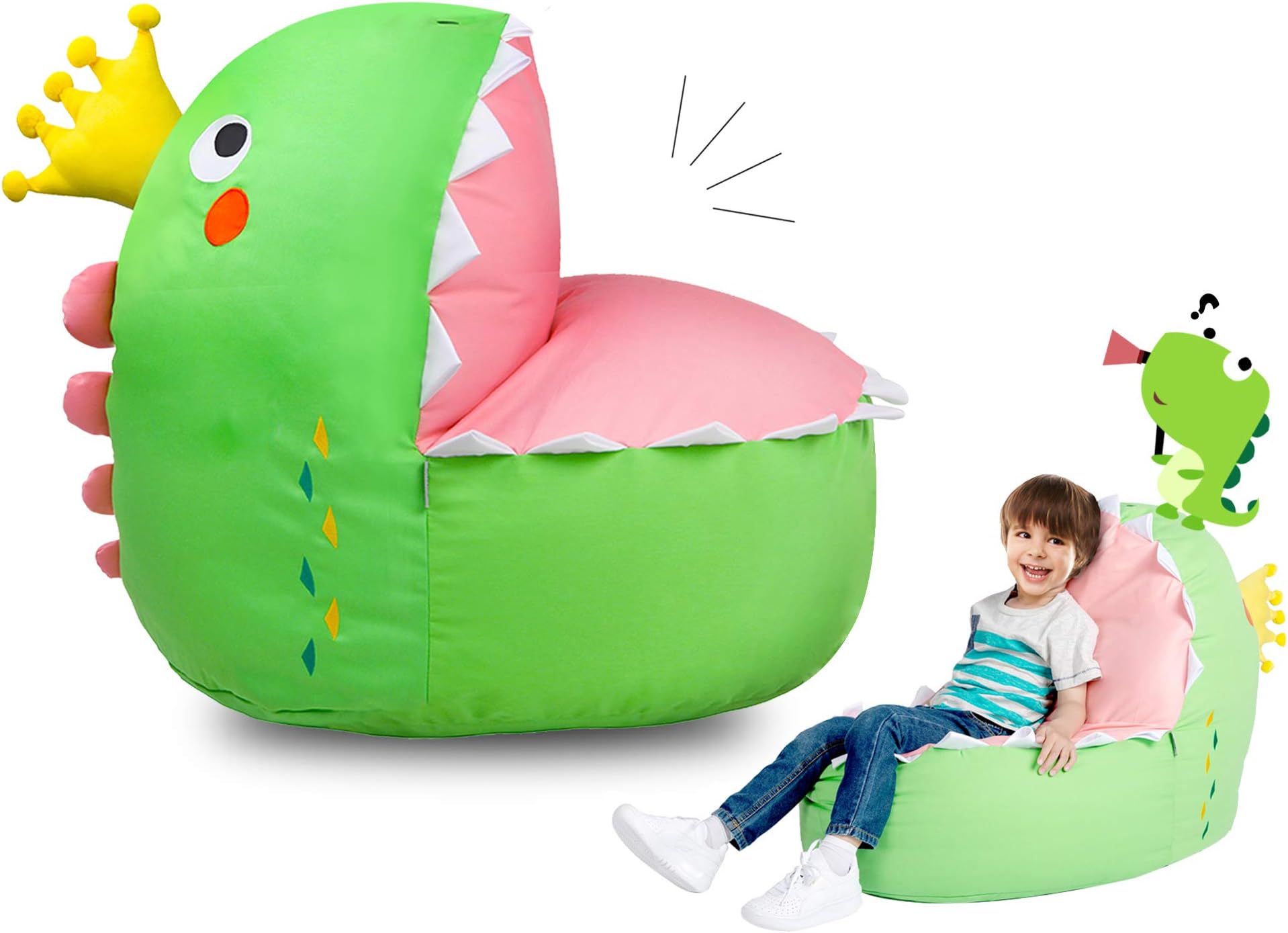 STTIAO Kids Stuffed Animal Storage Bean Bag with Carrying Handle Sturdy Cotton Bean Bag Cover Perfect for Toys and Clothes Kids Gift (Dinosaur)