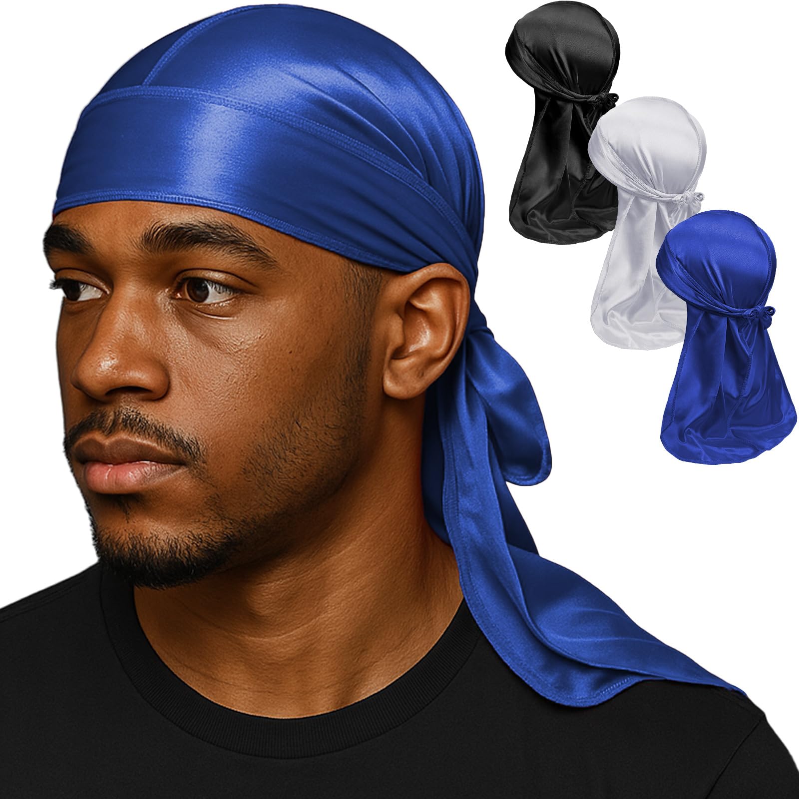 Premium Durag Pack for Men, Silky Doo Rag for 360 540 720 Waves