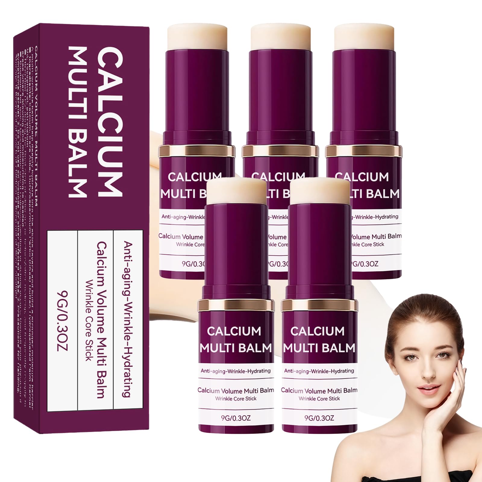 Calcium Multi Balm,Anti-Aging Wrinkle Core Stick,Collagen Moisturizing Stick,Hydrating Calcium Volume Multi Balm – Adatto per il collo degli occhi, Portable Daily Use Wrinkle Reducing Balm (5 pezzi)