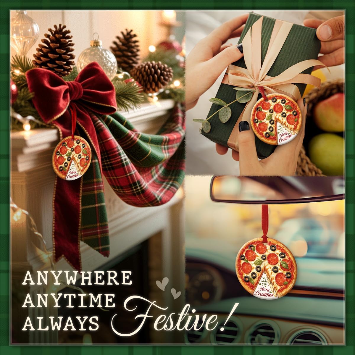 Funny Pizza Christmas Ornament 2025 - Merry Crustmas Pepperoni Pizza Ceramic Ornaments for Home Décor - Cute Food Lover Gifts for Kids, Men and Women - Holiday Kitchen or Pizzeria Decor - Image 7