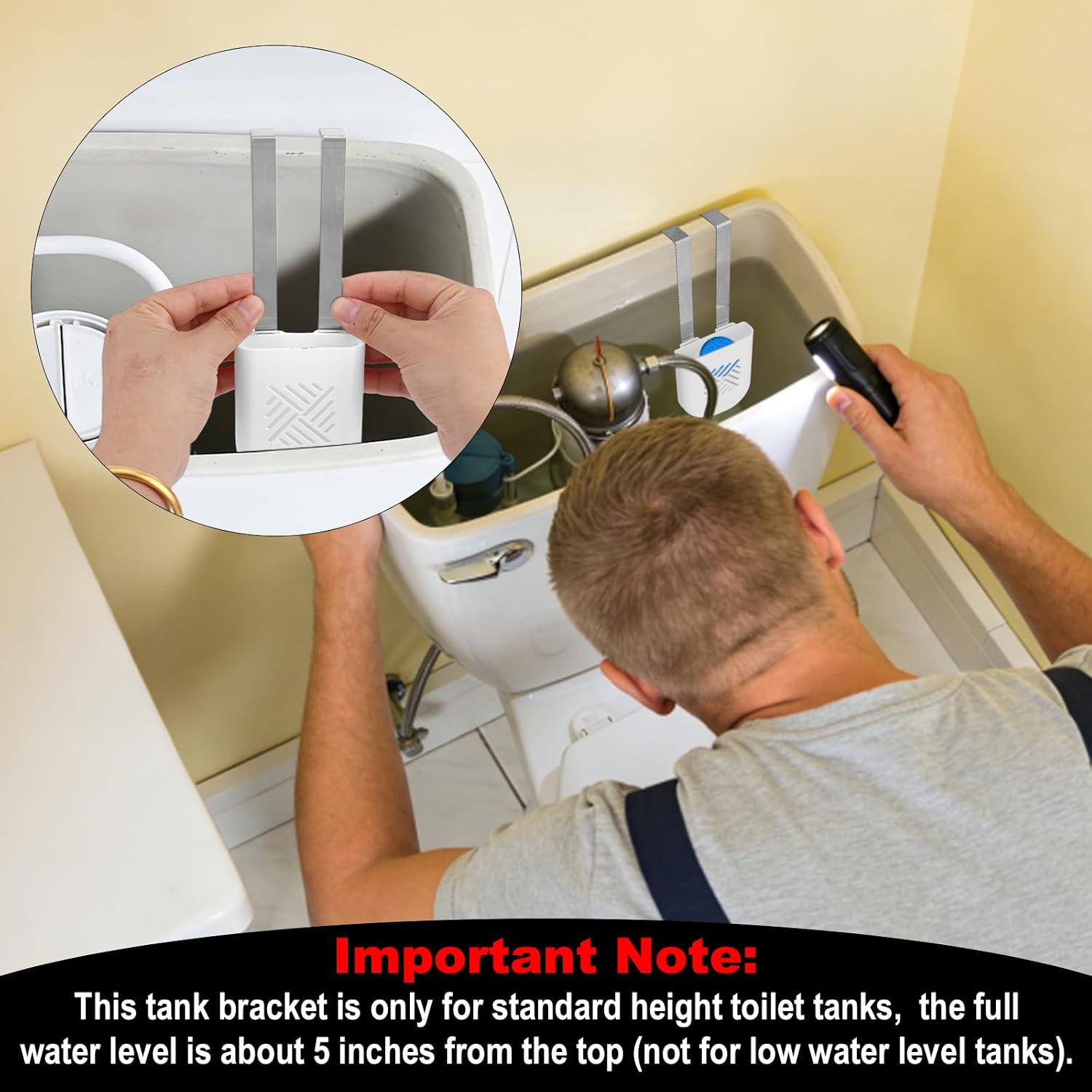 2pcs Toilet Tank Holder, White Hanging Caddy Bracket with Double Hook & Multi-Hole Design Fits Most Standard Toilet Bowl Tanks Easy Installation Supplies Accessories