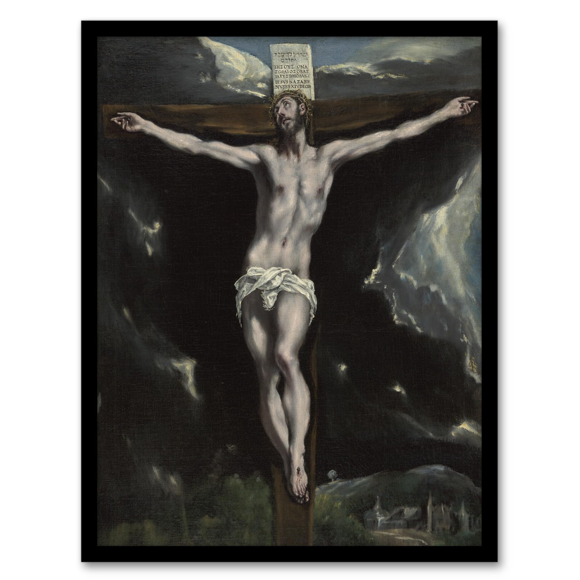 Artery8 Christ on the Cross Cropped Oil Painting By El Greco Framed A3 Wall Art Print : Religious scene of faith and emotion great for contemplative study or gallery wall