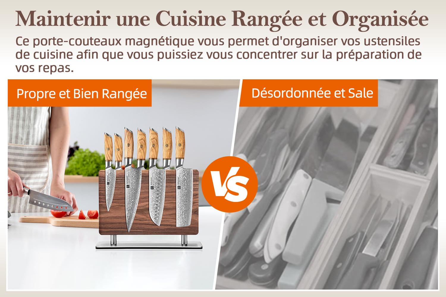 XINZUO Bois de Noyer Bloc à Couteaux Magnétique -Bloc Aimanté Double Face -Facile à Nettoyer -Porte Couteaux avec Aimant Puissant -Range Couteau de Cuisine Vide -avec Tapis de Pied Antidérapant