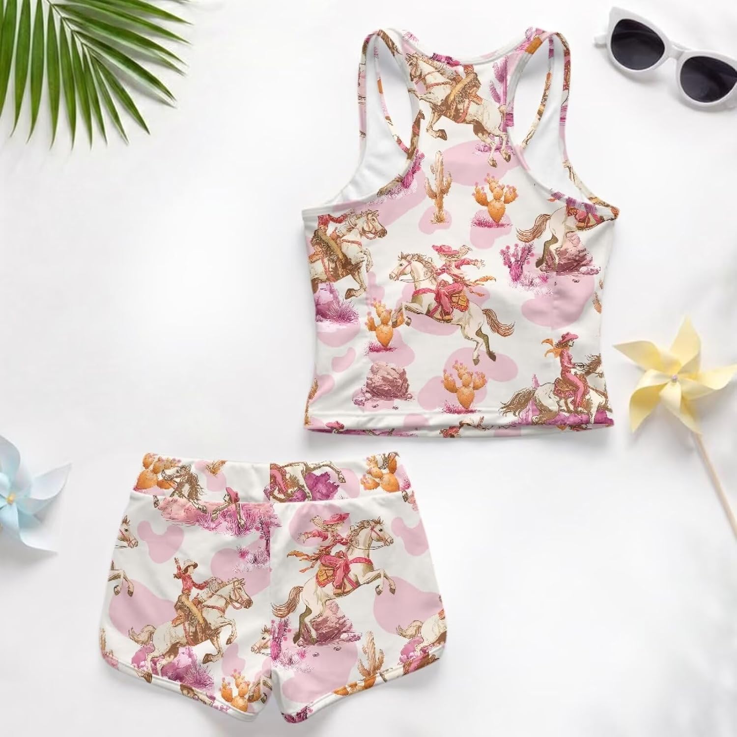 Wanyint Tankini Swimwear for Girls Ages 6-15 Swimsuit 2 Piece with Soft Pads Hawaiian Bathing Suits Tank Top and Swim Shorts
