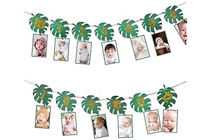 1st Birthday Photo Banner, 13-Piece Tropical Theme Party Supplies Milestone Garland