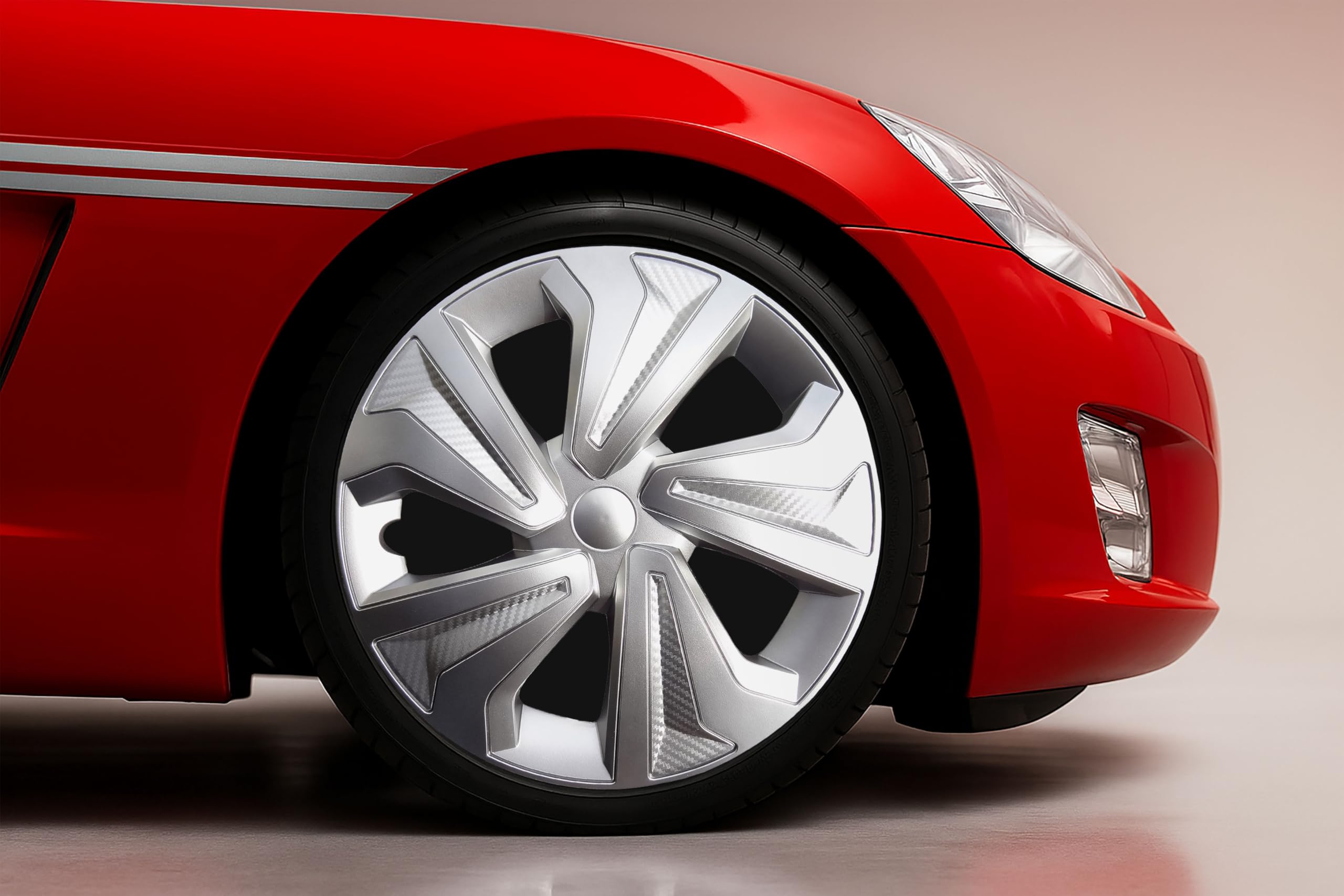 +PWR Car Parts Enjoliveurs 16" Road Argent, Lot de 4 unités, universels, ABS Haute résistance, Fixation par Pression, Design Moderne et Ventilation optimisée - 4