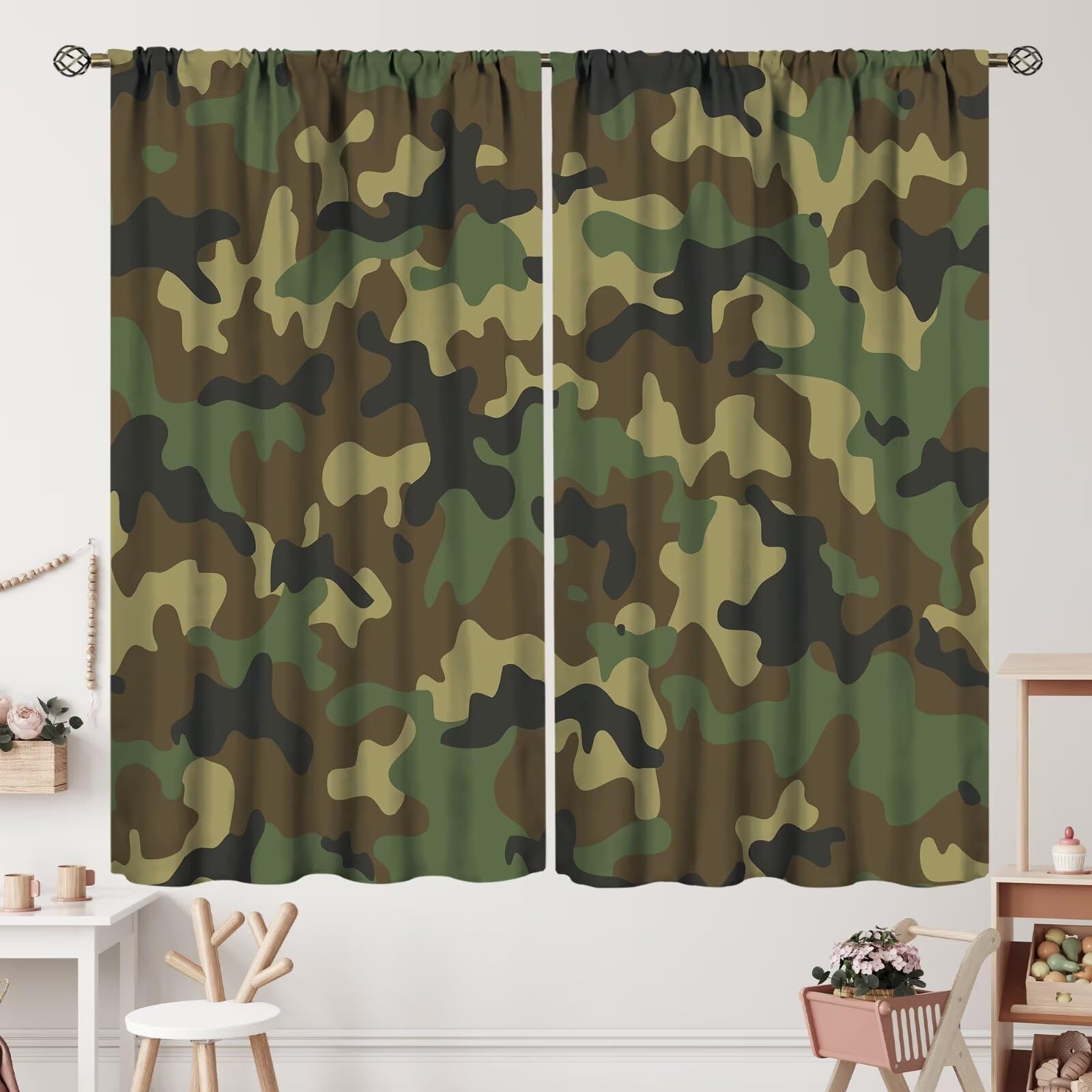Amazon.co.jp: ZhiRain 迷彩カーテン 迷彩グリーン ミリタリー抽象