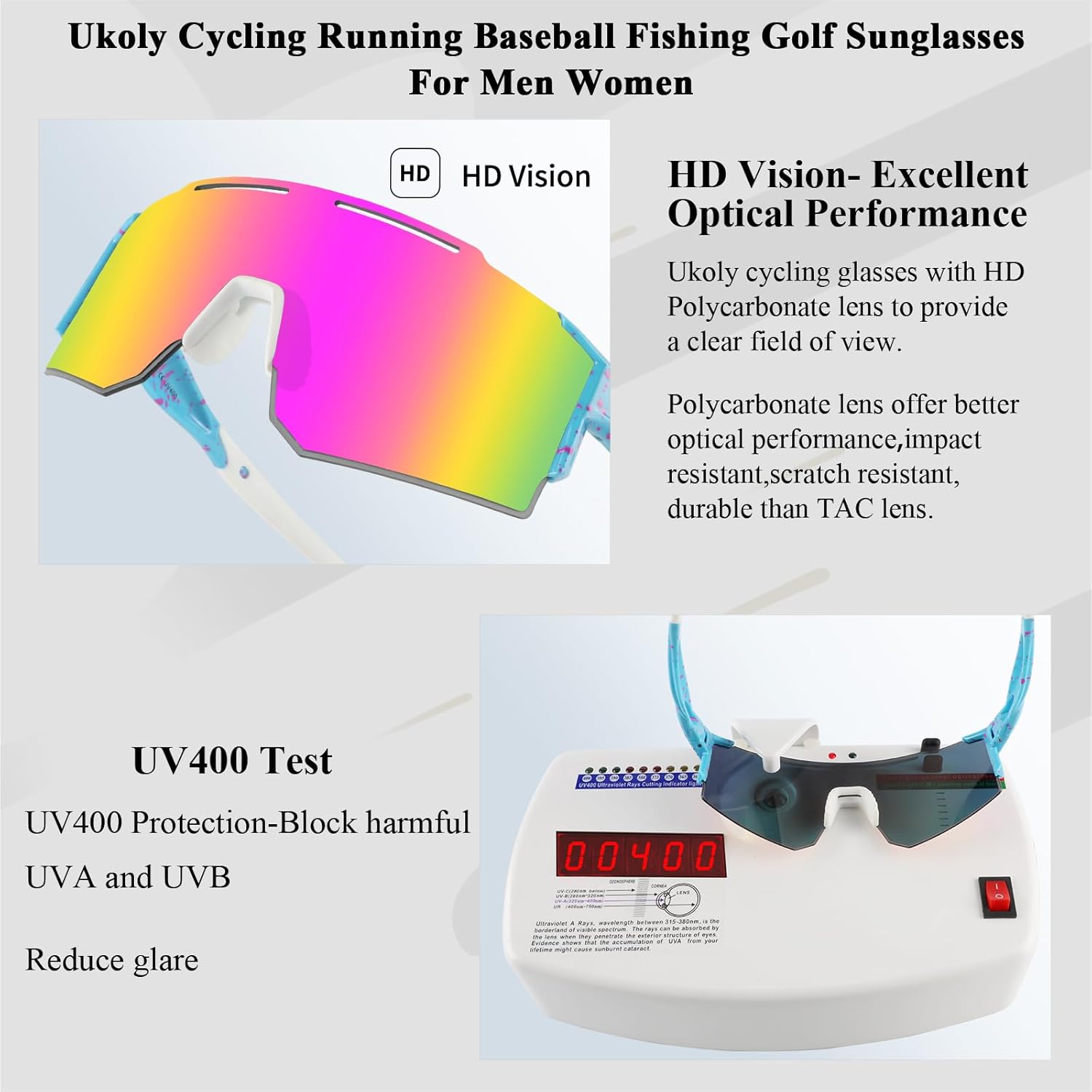 Ukoly Cycling Sunglasses for Men Women with 3 Interchangeable Lenses, Polarized Sports Sunglasses, Baseball Sunglasses - Image 3