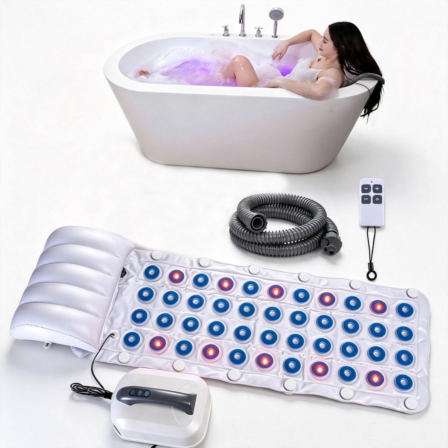 DowPie LED Bubble Bath Spa Mat, Bathtub Bubble Mat with Neck Pillow 220v
